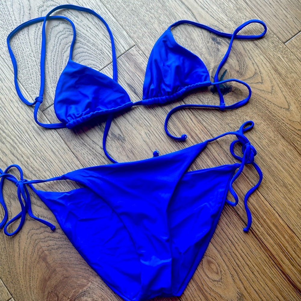 JADE SWIM cobalt blue string bikini set